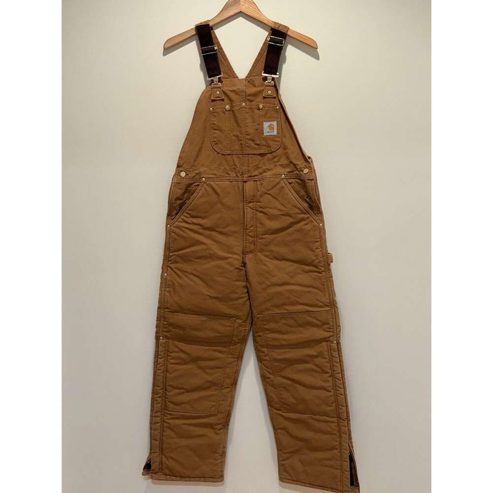 Carhartt Vtg R03 Duck Canvas Dbl Knee Bib Overalls Mens Sz 32x30 Quilt Lined USA